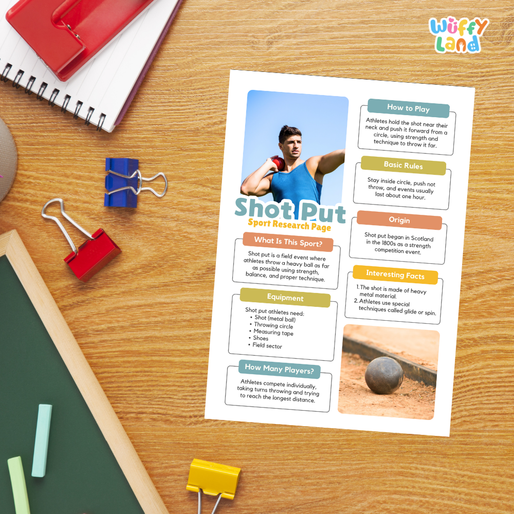 Shot Put Sport Research Project Worksheets and Fact Sheet Activity