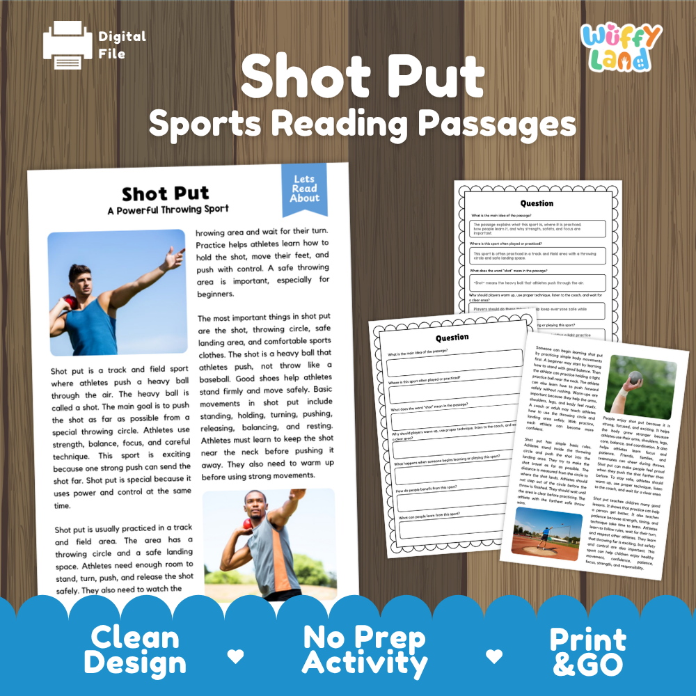 Shot Put Sports Reading Passages and Comprehension Questions Worksheets