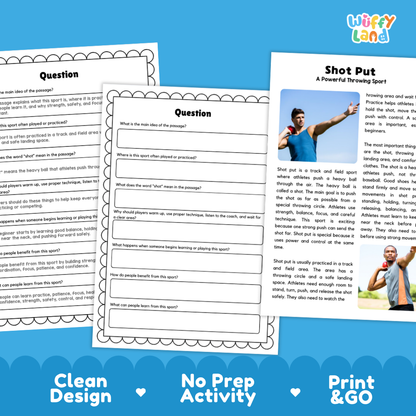 Shot Put Sports Reading Passages and Comprehension Questions Worksheets