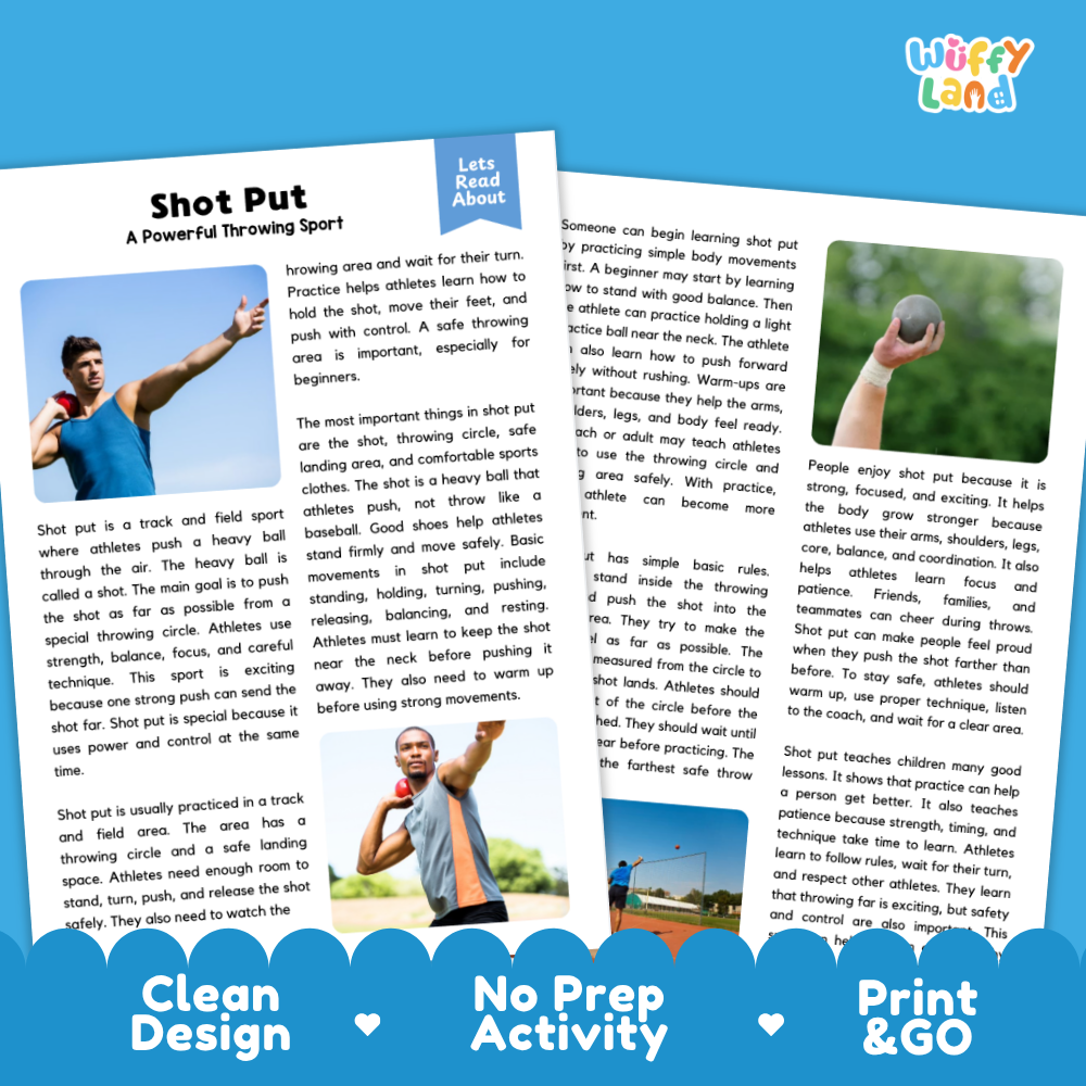 Shot Put Sports Reading Passages and Comprehension Questions Worksheets