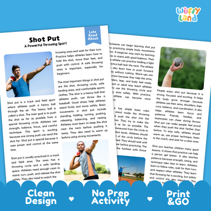 Shot Put Sports Reading Passages and Comprehension Questions Worksheets