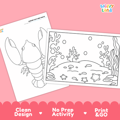 Shrimp Cut and Paste Craft and Coloring Activity Worksheets