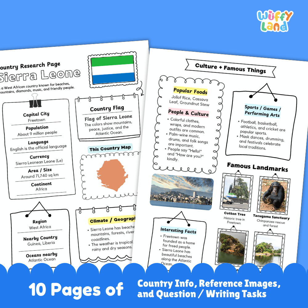 Sierra Leone Country Research Project Worksheets and Activity Pages