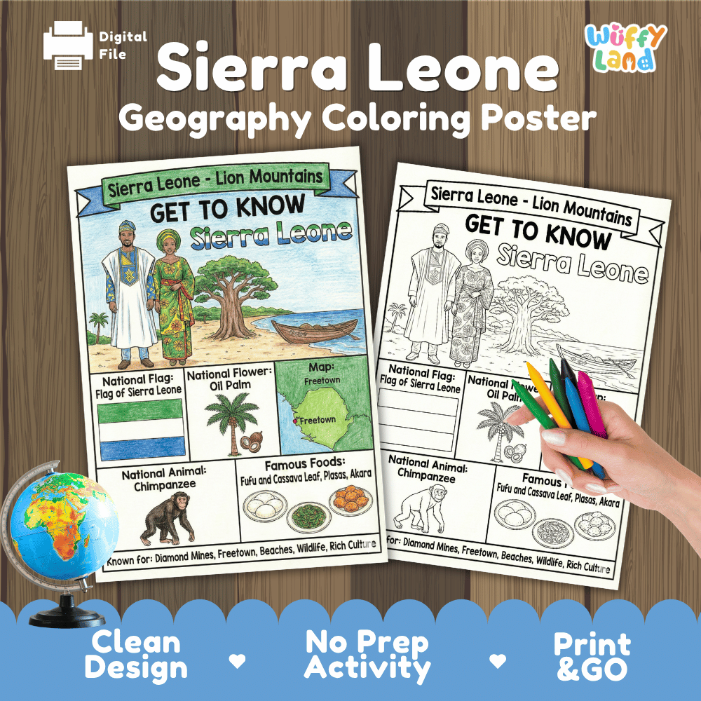 Sierra Leone Geography Coloring Poster and Fact Sheet Printable Worksheets