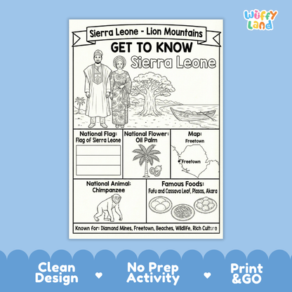 Sierra Leone Geography Coloring Poster and Fact Sheet Printable Worksheets