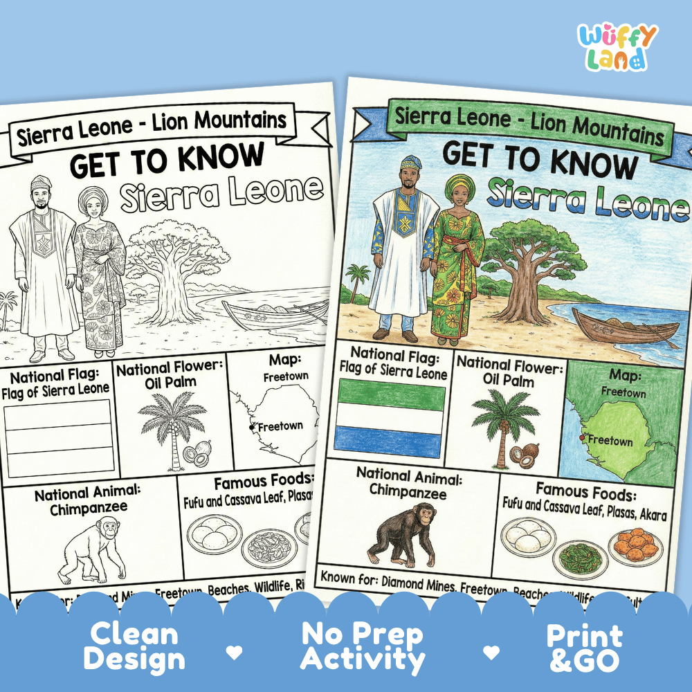 Sierra Leone Geography Coloring Poster and Fact Sheet Printable Worksheets