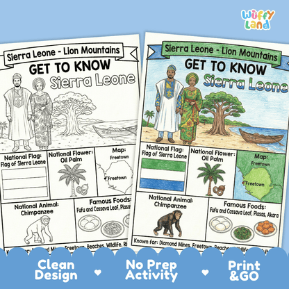 Sierra Leone Geography Coloring Poster and Fact Sheet Printable Worksheets