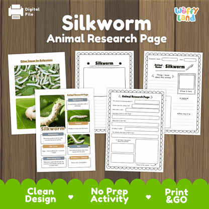 Silkworm Animal Research Page Worksheets and Fact Sheet Activity