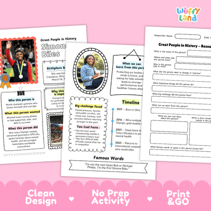 Simone Biles Famous People Research Page Worksheets and Biography Activity