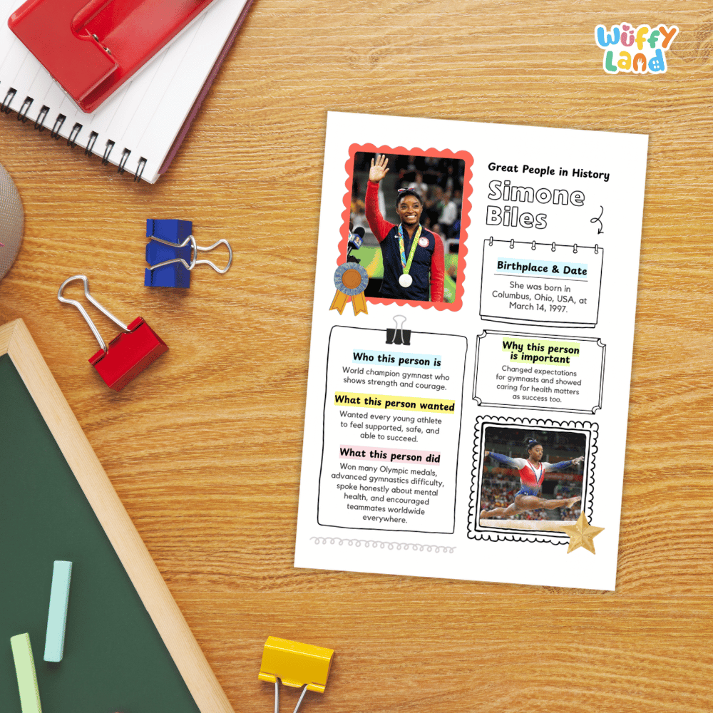 Simone Biles Famous People Research Page Worksheets and Biography Activity