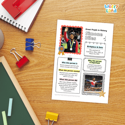 Simone Biles Famous People Research Page Worksheets and Biography Activity
