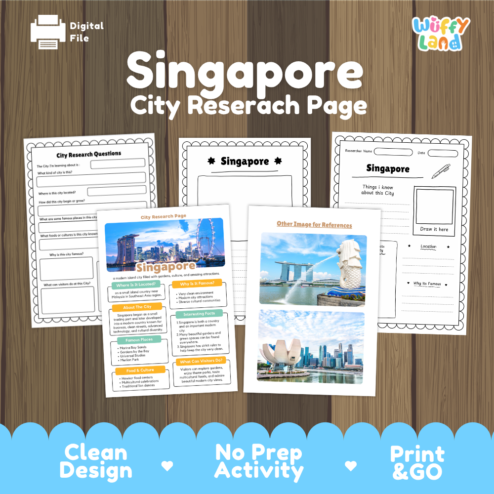 Singapore City Research Page Worksheets and Fact Sheet Activity