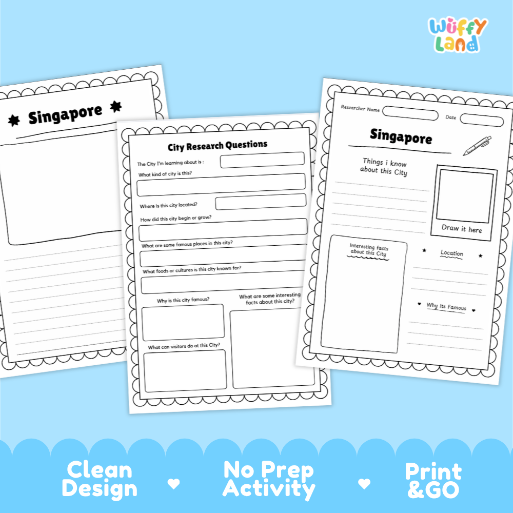 Singapore City Research Page Worksheets and Fact Sheet Activity
