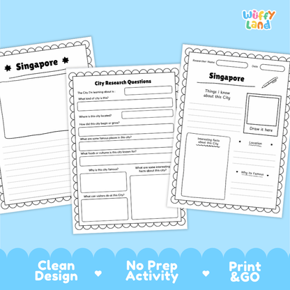 Singapore City Research Page Worksheets and Fact Sheet Activity