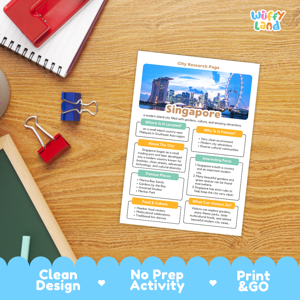 Singapore City Research Page Worksheets and Fact Sheet Activity