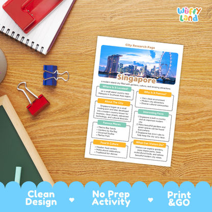Singapore City Research Page Worksheets and Fact Sheet Activity
