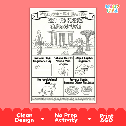Singapore Geography Coloring Poster and Fact Sheet Printables