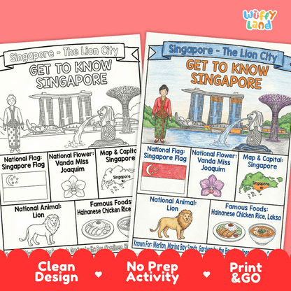 Singapore Geography Coloring Poster and Fact Sheet Printables