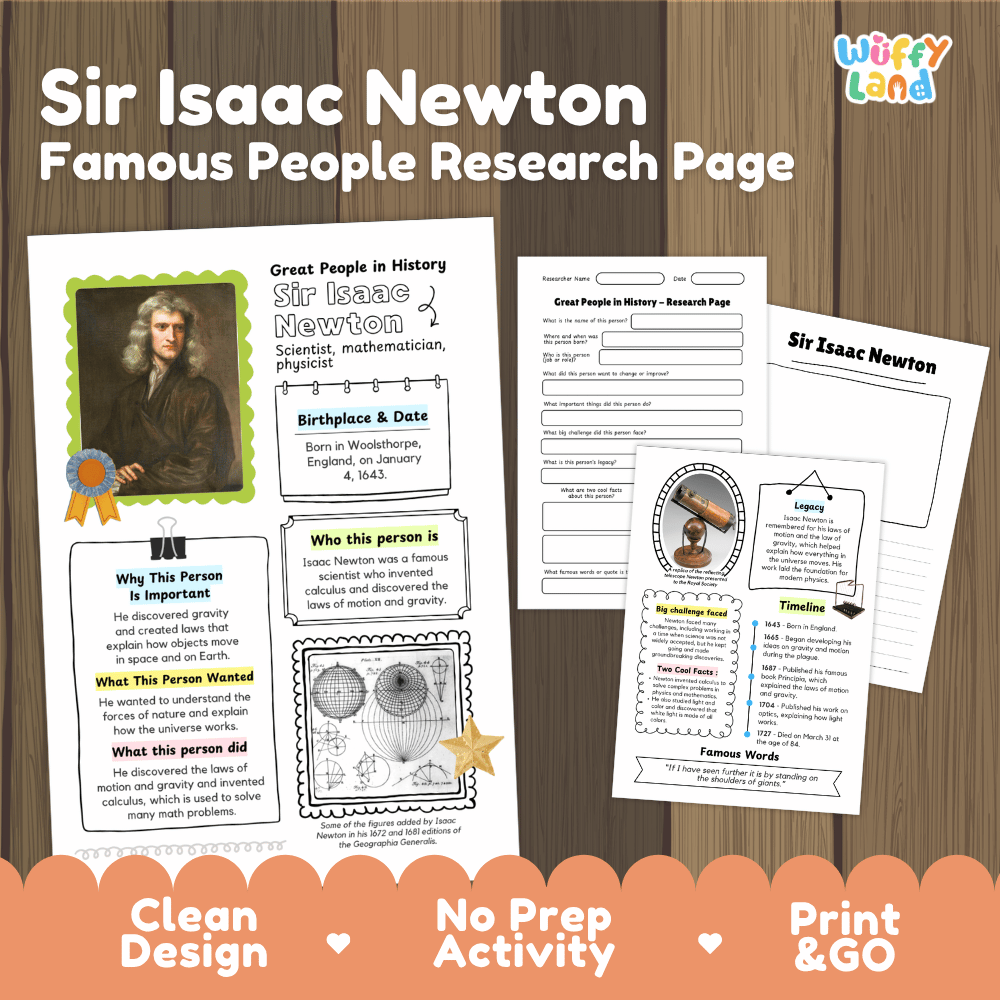 Sir Isaac Newton Famous People Research Page Worksheets