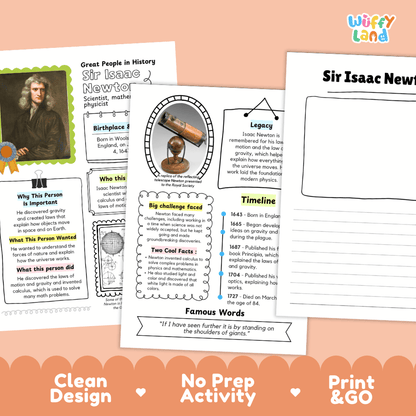Sir Isaac Newton Famous People Research Page Worksheets