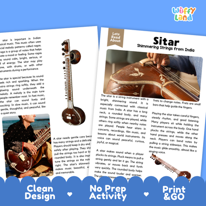 Teacher answer key page showing complete question solutions for Sitar music education reading comprehension practice