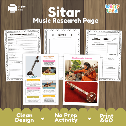 Sitar Music Research Page Worksheets and Information Poster