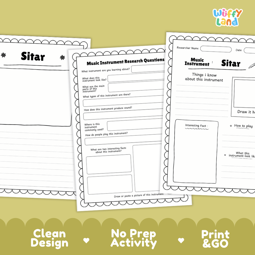 Sitar Music Research Page Worksheets and Information Poster