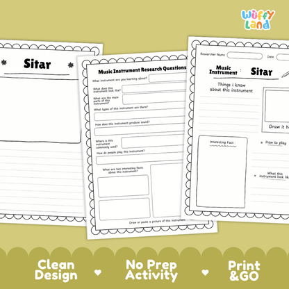 Sitar Music Research Page Worksheets and Information Poster