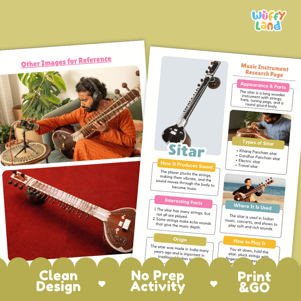 Sitar Music Research Page Worksheets and Information Poster