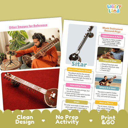 Sitar Music Research Page Worksheets and Information Poster