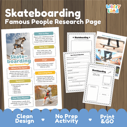 Skateboarding Sport Research Project Worksheets and Fact Sheet