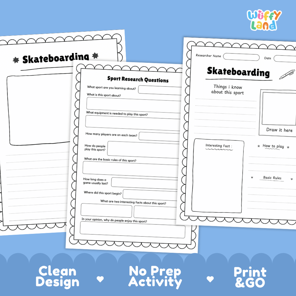 Skateboarding Sport Research Project Worksheets and Fact Sheet
