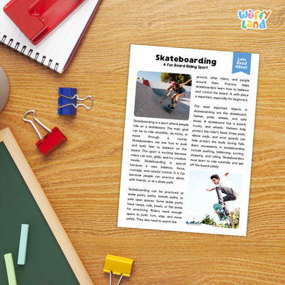 Skateboarding Sports Reading Passages Worksheets and Comprehension Activity
