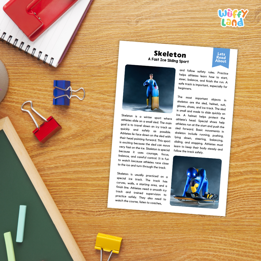 Skeleton Sports Reading Passages and Comprehension Questions Worksheets