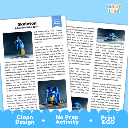 Skeleton Sports Reading Passages and Comprehension Questions Worksheets