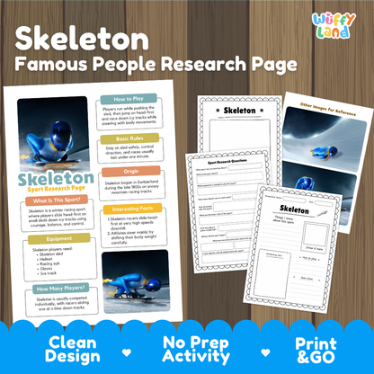 Skeleton Winter Sport Research Project Worksheets and Fact Sheet