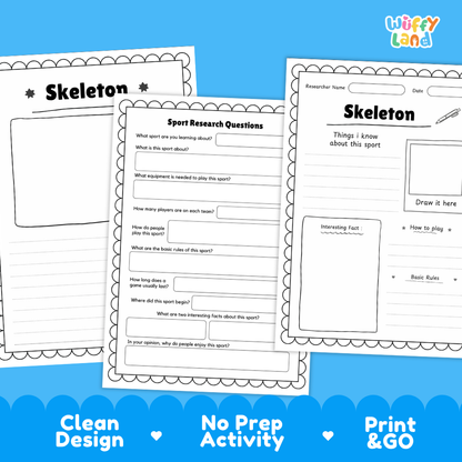 Skeleton Winter Sport Research Project Worksheets and Fact Sheet