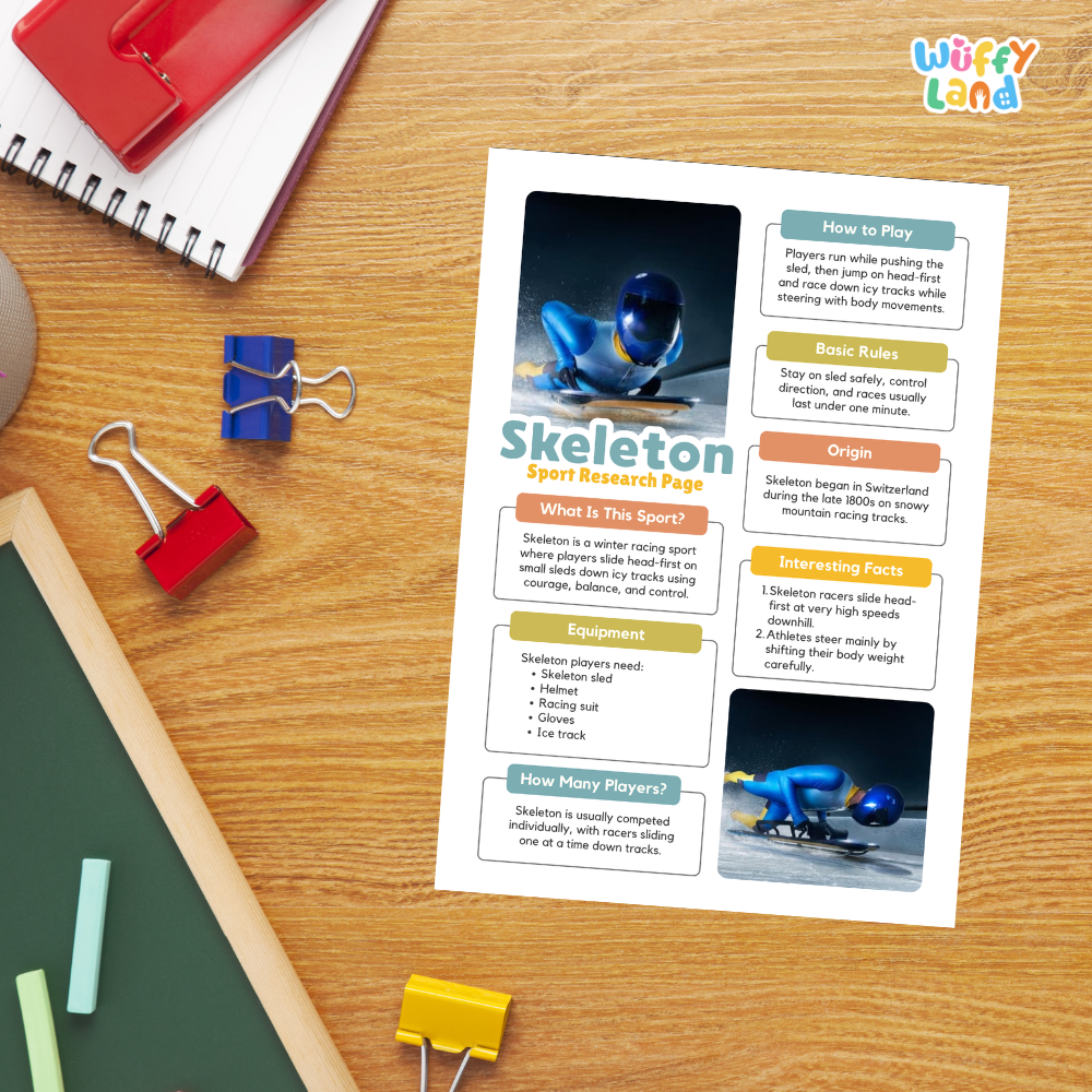 Skeleton Winter Sport Research Project Worksheets and Fact Sheet