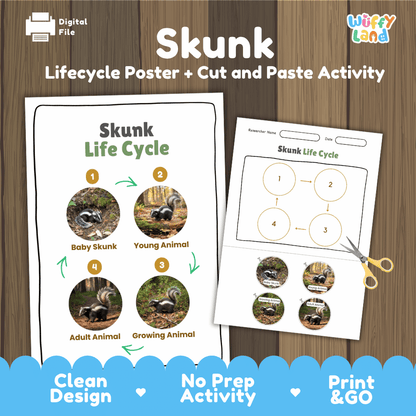 Skunk Life Cycle Poster and Cut and Paste Activity Worksheets
