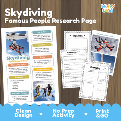 Skydiving Sport Research Project Worksheets and Fact Sheet