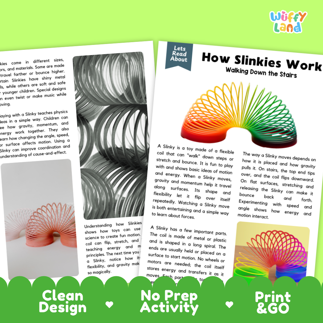 Complete teacher answer key worksheet providing detailed model responses for Slinky comprehension questions