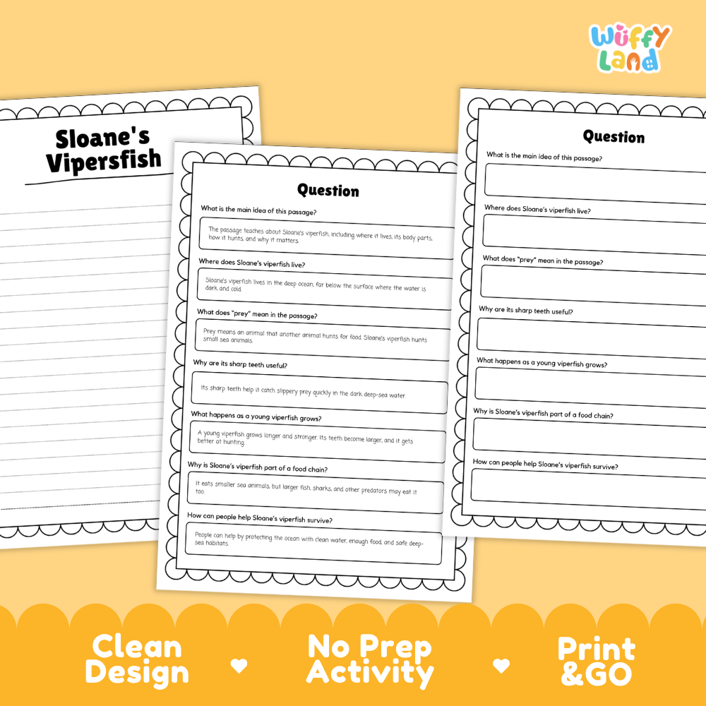 Sloane's Viperfish Reading Passage and Questions Worksheets with Answer Key