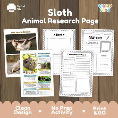 Sloth Animal Research Page Printable Worksheets for Early Elementary