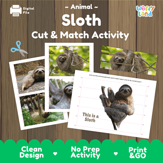 Sloth Cut and Match Activity Worksheets | Animal Puzzle Printables