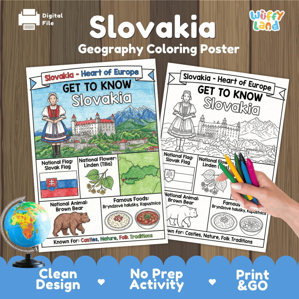 Slovakia Geography Coloring Poster and Fact Sheet Printables
