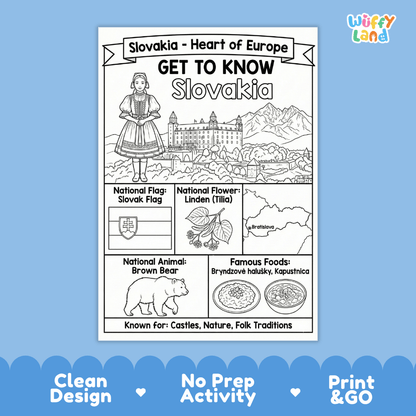 Slovakia Geography Coloring Poster and Fact Sheet Printables