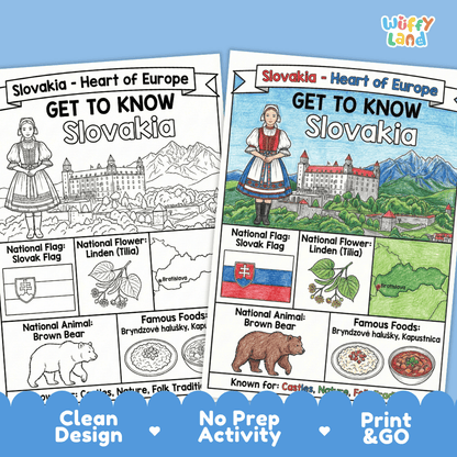 Slovakia Geography Coloring Poster and Fact Sheet Printables