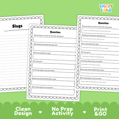Slugs Reading Passage and Comprehension Questions with Answer Key