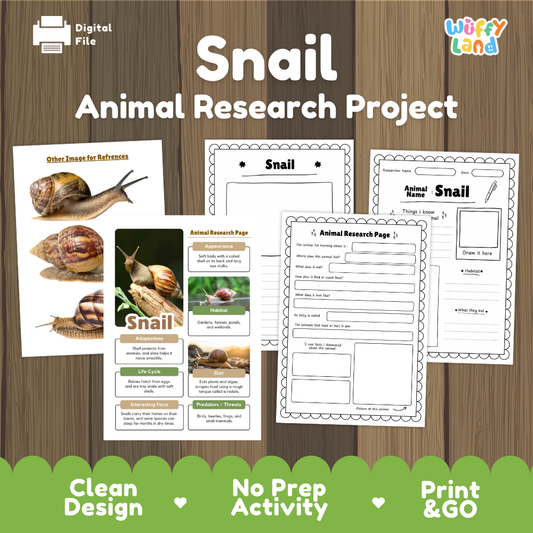 Clean design no prep print and go snail gastropod animal life cycle study printable PDF pack for elementary scienc