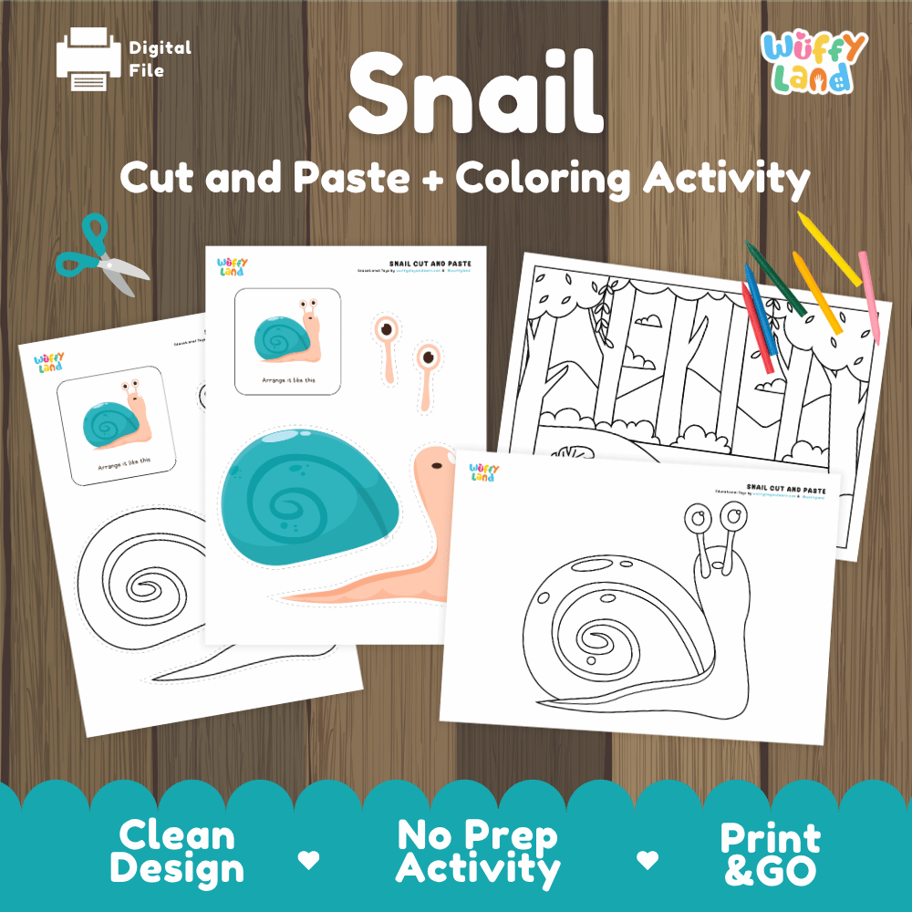 Snail Cut and Paste Craft and Coloring Activity Worksheets